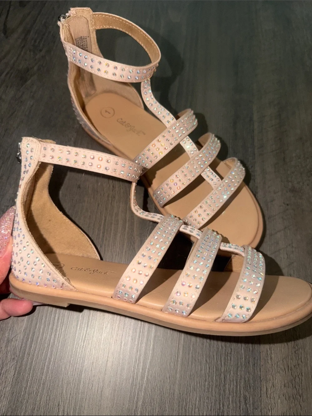 Cat & Jack Blush Jeweled Back-Zip Sandals